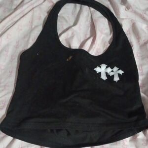 Black Crop Top with White Cross Design